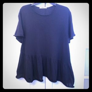 Zara Black Boxy knit top with flounce hem.